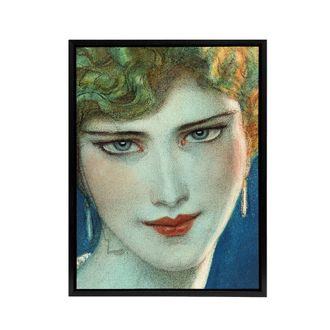 Artery8 Face of Blonde Woman with Earrings W T Benda Framed Canvas Wall Art | Size: W24 x H32