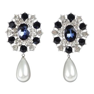 Self Portrait Orecchini a goccia con perla e cristalli - - Accessories - Donna - Blu - ONE SIZE