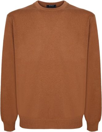 Dell'Oglio Cashmere trui met ronde hals - Heren - Cashmere truien - Bruin - M - Truien & Vesten