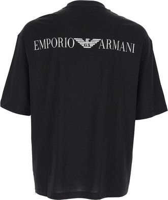 Emporio Armani Mens T-Shirt Crew Neck Black Cotton T-Shirts And Polos
