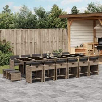 vidaXL Set Comedor De Jard&iacute;n 17 Pzas Y Cojines Rat&aacute;n Sint&eacute;tico Gris Vidaxl