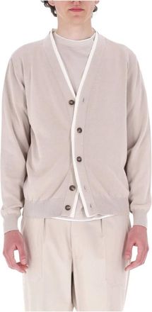 Eleventy English Rib Cotton Cardigan - Heren - Vesten - Beige - L - Katoen - Truien & Vesten