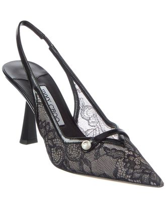 Jimmy Choo London Amita 45 Lace & Leather Slingback Pump