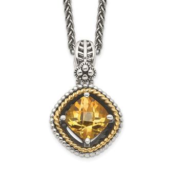 Diamond2Deal Sterling Silver with 14K Accent Cushion Citrine Pendant Necklace