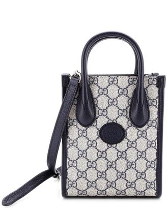 Gucci Blue Gg Coated Canvas Interlocking G Patch Tote Mini (Authentic Pre- Loved)