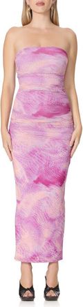 AFRM Marlo Strapless Mesh Maxi Dress in Lavendar Snake at Nordstrom, Size X-Small