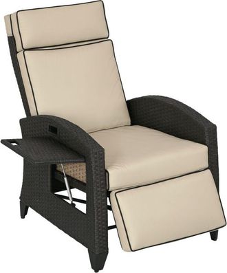 OUTSUNNY Garden Recliner w/ Cushion, Reclining Rattan Chair Khaki