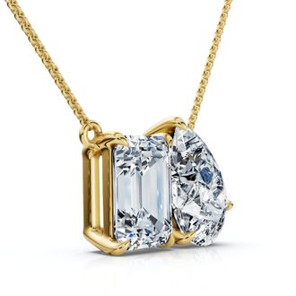 Pompeii3 2Ct Pear and Emerald Cut Two Stone Toi et Moi Pendant 14k Gold Lab Grown