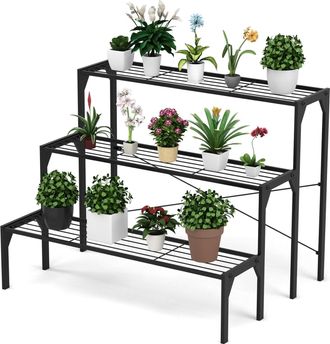 Costway Costway - Soporte Para Plantas De Metal De 3 Niveles, Estante Para Flores, Organizador Estante Con Repisas De Listones