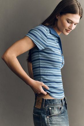 Maeve Short-Sleeve Collared Henley Top