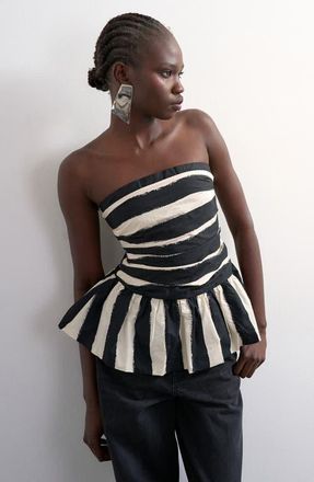 Topshop Gathered Strapless Peplum Top in Black at Nordstrom, Size 14 Us