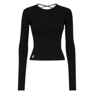 Philipp Plein Knit Criss Cross Top - Dames - Ronde hals truien - Zwart - L - Polyester - Truien & Vesten