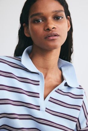 H&M Fine-knit Polo Shirt in Light Blue/striped at Nordstrom, Size Medium