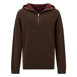 Boggi Milano Hoodies & sweatvesten, Heren, Bruin, S, Wol, Half-Zip Hoodie in wol en kasjmier