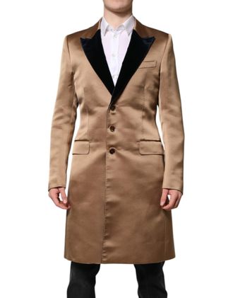 Dolce & Gabbana Mens Brown Silk Single Breasted Trench Coat Jacket Clothing