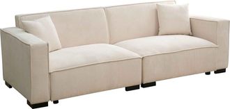 Oviala Sof&aacute; de pana recto 3 plazas, crudo L 230 cm