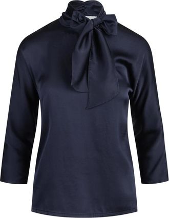Jucca Strik met strik-halslijn van satijn - Dames - Blouses - Blauw - L - Satijn - Overhemden