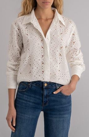 Kut from the Kloth Marissa Eyelet Button-Up Shirt in White at Nordstrom, Size X-Large