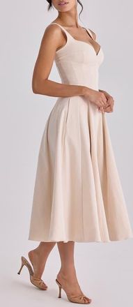 House of CB Carlotta Twill Fit & Flare Dress in Ivory at Nordstrom, Size X-Small A
