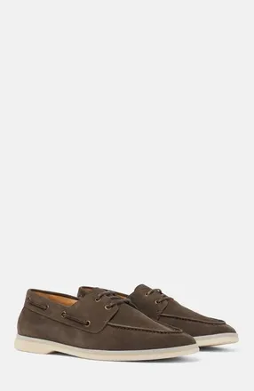 Scarosso Lio Boat Shoes in Deep Taupe - Suede at Nordstrom, Size 41.5