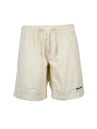 Palm Angels Cream Cotton Drawstring Shorts