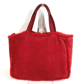 Chanel Red Color Fur Shoulder Bag Tote Bag (Pre-Owned)