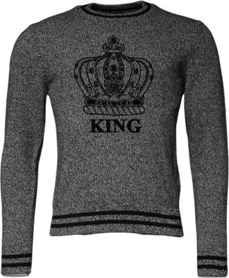 Dolce & Gabbana Mens King Crown Print Sweater - Grey Cashmere - Size EU 46 (Mens)