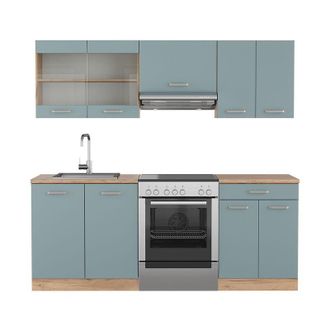 Vicco Mueble De Cocina R-line, Roble Azul-gris-dorado, 200 Cm, Et Roble, Vicco
