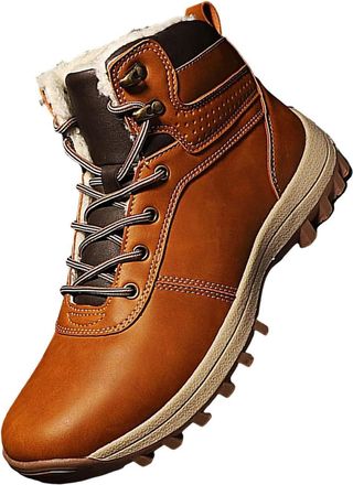 Generic Mens Leather Boots UK, Ankle Boot Lace Up Winter Boots Non-Slip Soles Walking Shoes Fleece Lined Warm Boot Vintage Casual Sneakers Hard Wearing Trekki