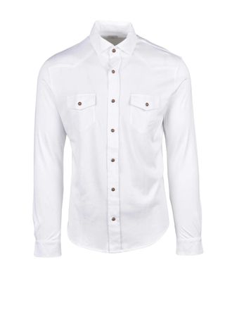 Eleventy White Cotton Snap Buttons Men Shirt