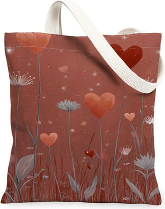 Generic Romantic Hearts Canvas Tote Bags, Vintage Floral Design Lightweight Washable Grocery Bags, Perfect for Spring Outdoor Trave, Rust, 13x15 Inch