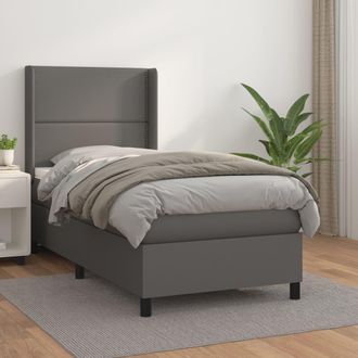 vidaXL Vidaxl - Cama Box Spring Con Colch&oacute;n Cuero Sint&eacute;tico Gris 100x200 Cm