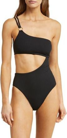 Vitamin A Cosmo Cutout One-Shoulder Rib One-Piece Swimsuit in Black Ecorib at Nordstrom Rack, Size X-Large