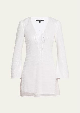 Toccin Raine Sequined Flared-Sleeve Mini Dress Coverup