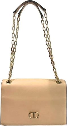 Twinset Shoulder Bags, female, Beige, Size: ONE SIZE Leather Shoulder Bag with Chain Strap