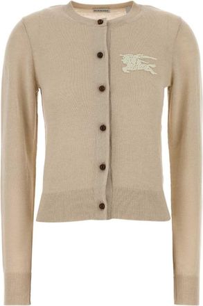 Burberry Beige Crew Neck Logo Cardigan