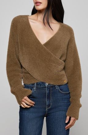 L'agence Antonella Surplice Neck Sweater in Driftwood at Nordstrom, Size Xx-Large
