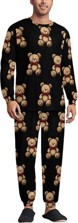 Generic Teddy Bears Mens Pyjama Sets Long Sleeve Sleepwear Crew Neck Loungewear Nightwear