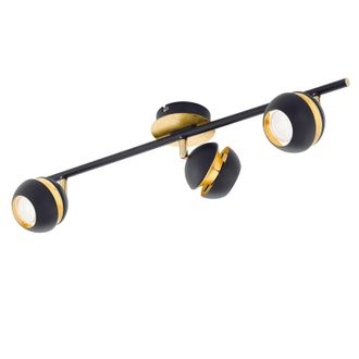 Loops Flush 3 Spot Ceiling Light Colour Black Gold Shade & Back Plate Bulb GU10 3x3.3W