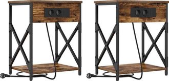 vidaXL Bedside Cabinet with Charging Station 2 pcs Smoked oak vidaXL