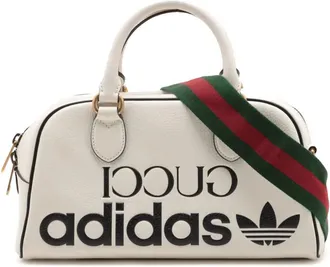 Gucci 2016-2025 Adidas Mini Textured Dollar Calfskin Logo Web Duffle Bag satchel - White