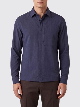 Herno Wool Blend Shirt with a French Collar and Concealed Closure