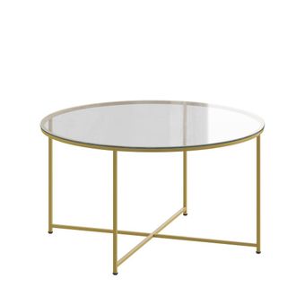 Flash Furniture Coffee Table - Clear Glass Accent Table with Crisscross Brushed Gold Frame