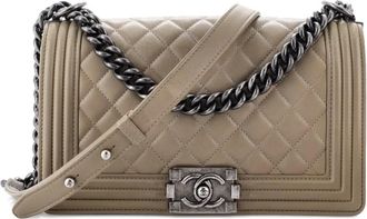 Chanel Boy Flap Bag Old gewatteerde lamsleren medium schoudertas - Grijs