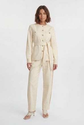 Karen Millen Womens Petite Cotton Utility Button Detail Tie Waist Shirt - White Lyocell - Size 12 UK