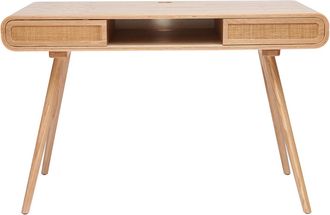 Miliboo Escritorio Vintage Con Almacenaje De Madera Clara Y Ca&ntilde;a 120 Cm Olympe
