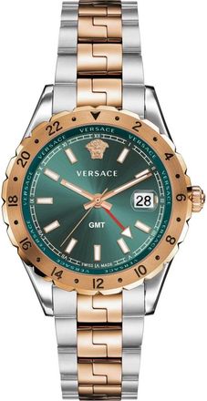 Versace GMT Hellenyium Horloge Zilver/Rosegoud - Heren - Horloges - Grijs - ONE Size - Accessoires