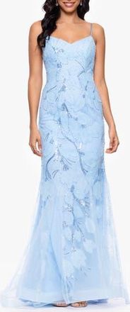 Betsy & Adam Embellished Floral Appliqu&eacute; Mermaid Gown in Light Blue at Nordstrom Rack, Size 10