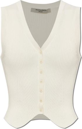 AllSaints Jassen, Dames, Beige, XS, Leer, Cruz Ribbed Knitted Vest