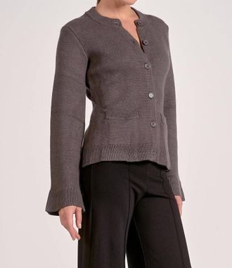 Elan Fitted Crewneck Cardigan In Grey